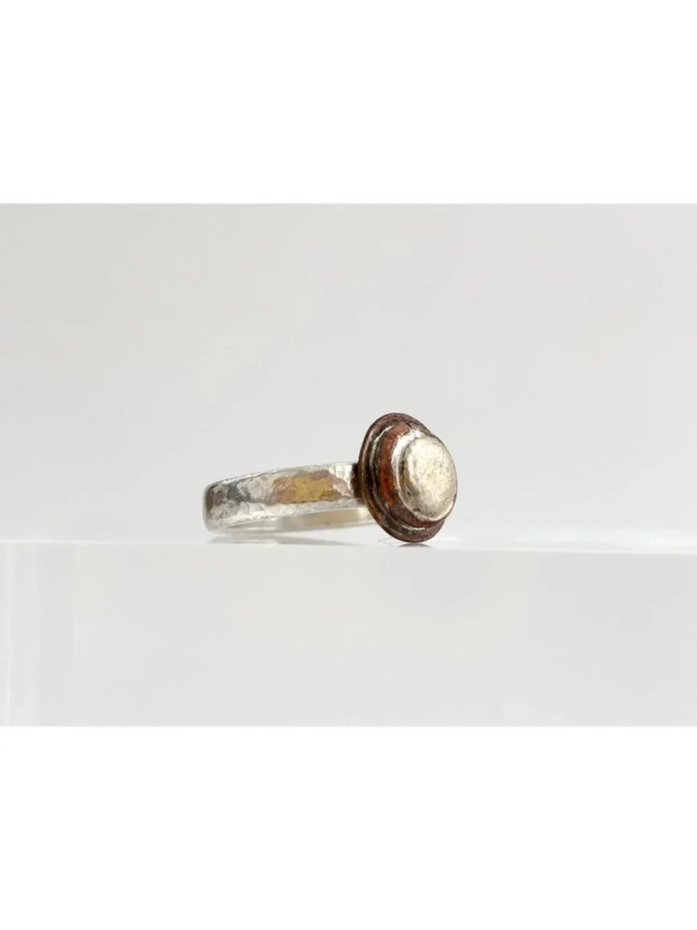 Mixed Metal Bronze Framed Sterling Silver 925 Vintage Ring - sz 4